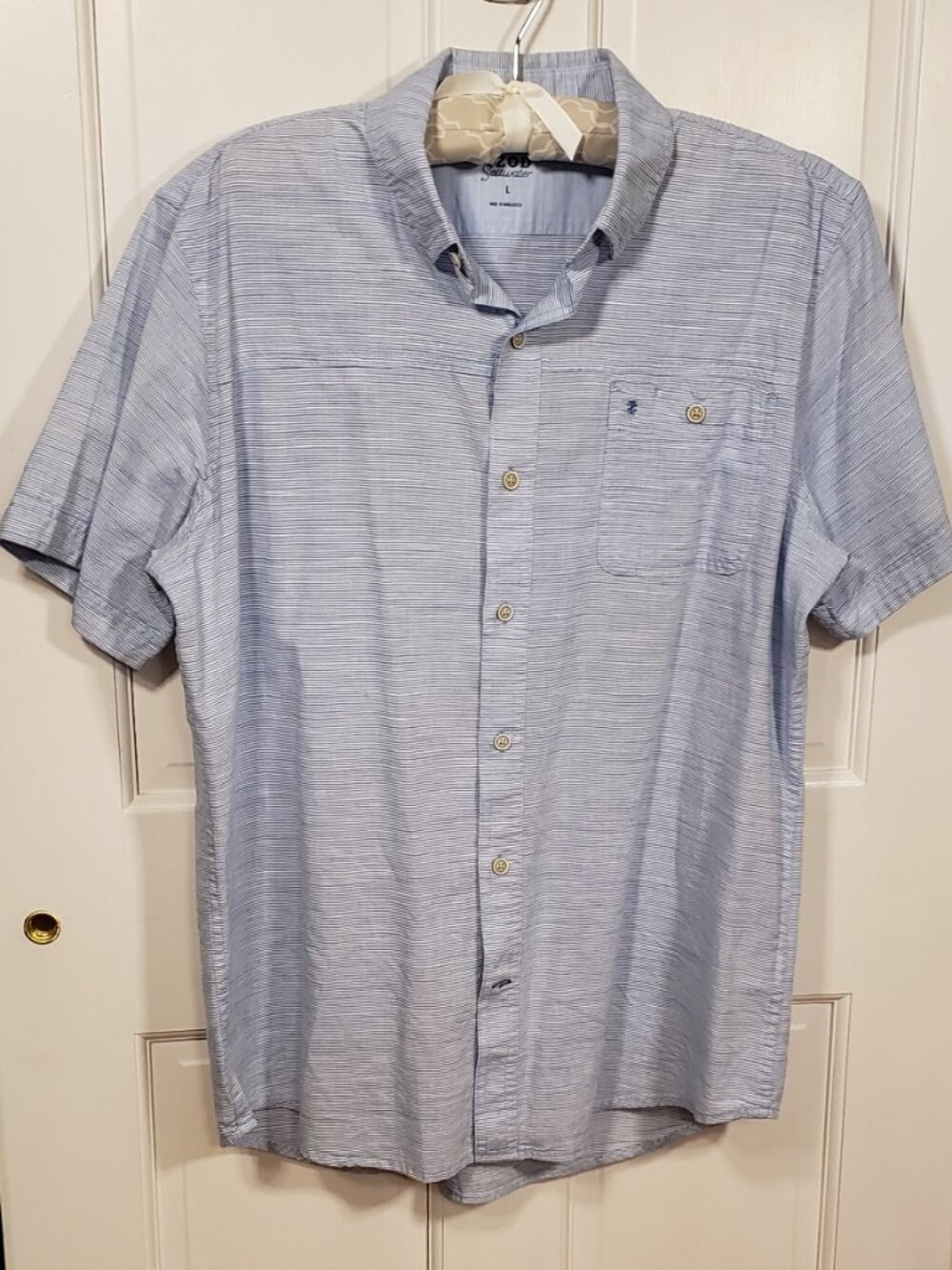 IZOD Saltwater Blue Striped Short Sleeve Button Up Shirt L